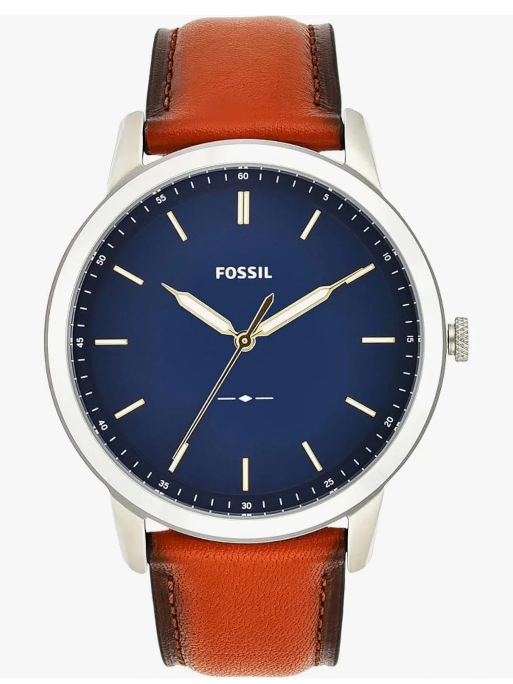 Fossil Men's Navy Dial Watch with Brown Leather Strap W/O Box